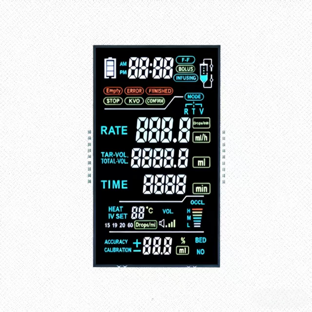 LCDs for Medical Electronic Infusion Pumps: Segment LCD / Wide Temperature Range / High Contrast / Wide-view LCD / VA LCD / STN LCD / HTN / Small LCD Display / Silk Screen LCD / Color Filter LCD