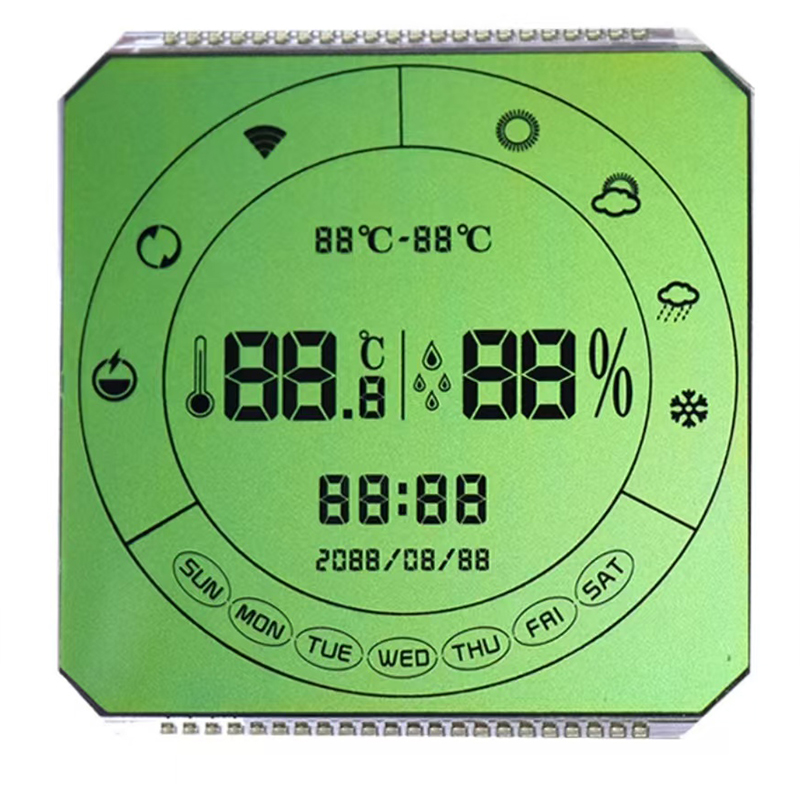 STN LCD/ Custom Segment display/ Ultra-wide viewing angle/ Can display complex and fine fields, can also be made into a dot matrix screen to display non-fixed content, can be customized with special shapes.